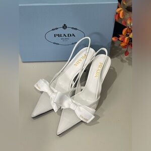 👠Prada Women's White Bow High Heels